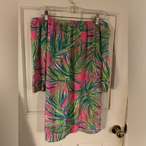 Lilly Pulitzer Pink/Green Leaf Print Off-The-Shoulder Dress Girl’s XL